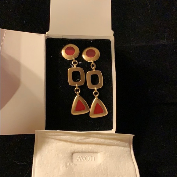 Retro Vintage Gold/Black/Carnelian Drop Earrings - Picture 1 of 8